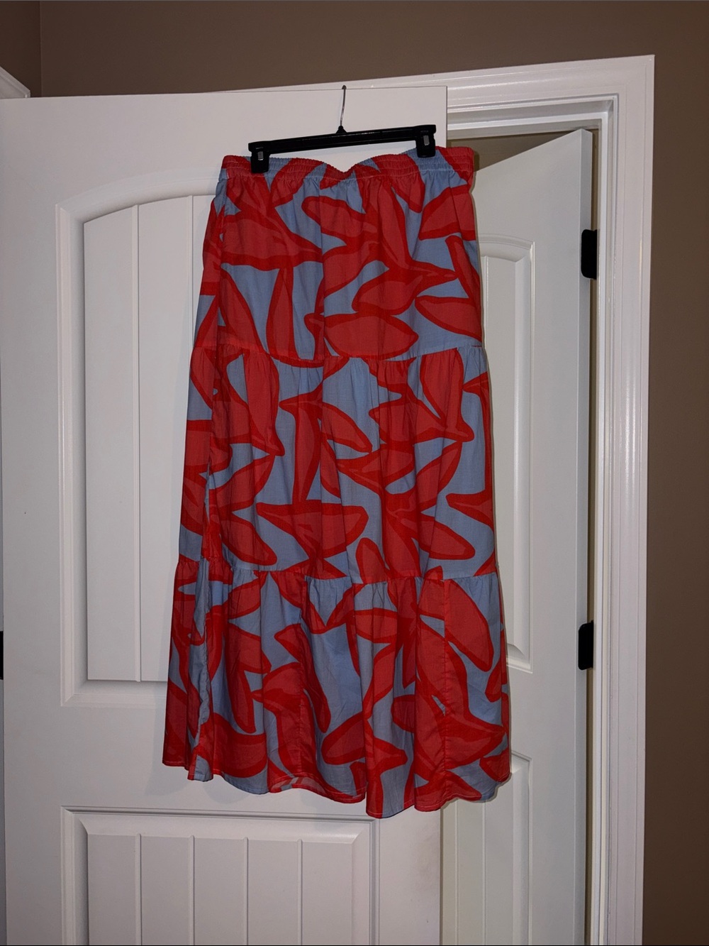 Southern Tide Red & Light Blue Tiered Maxi Skirt